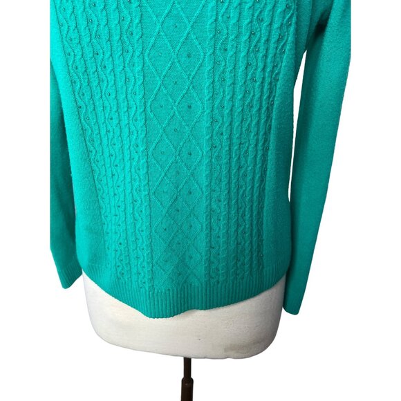 Classic Elements Women’s sweater size large (14-16) Green sequins cable knit - Picture 8 of 14